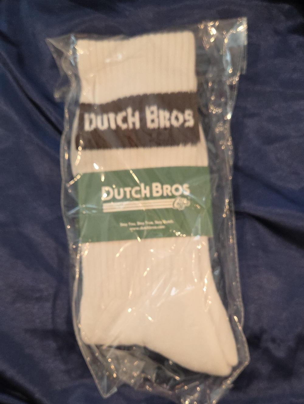 Dutch Bros White and Black Crew Socks